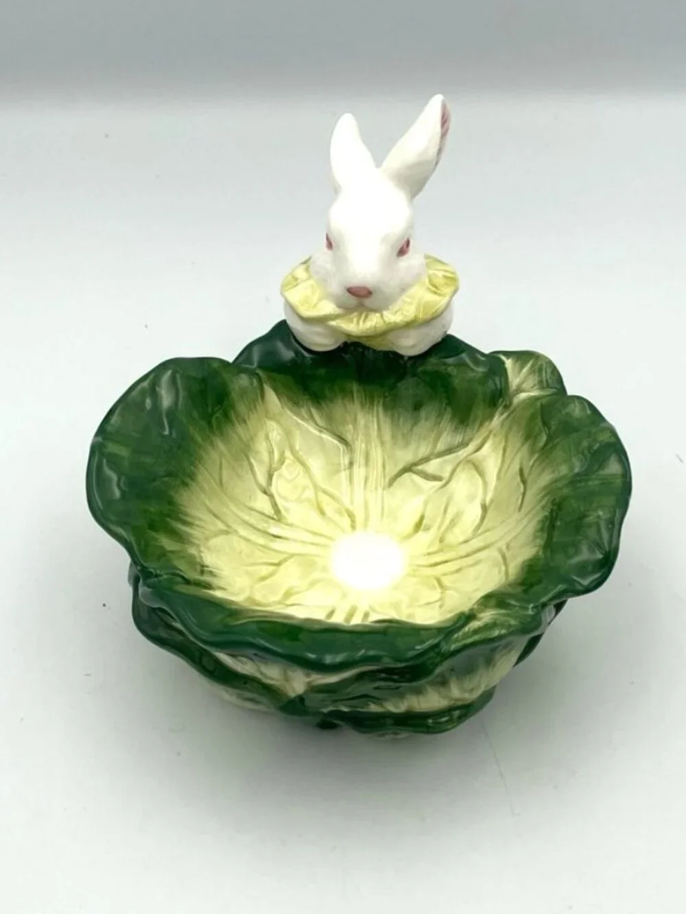 Department 56 Easter Ceramic White Rabbit Cabbage Leaf Candy‎ Dish Figural